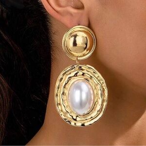 Gold and White Statement Earrings